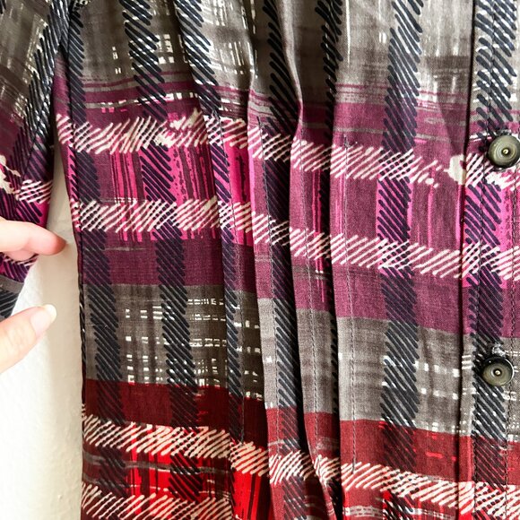 TRINA TURK 100& Silk Plaid Shirt Dress with Pin-tuck Waist - Picture 6 of 9